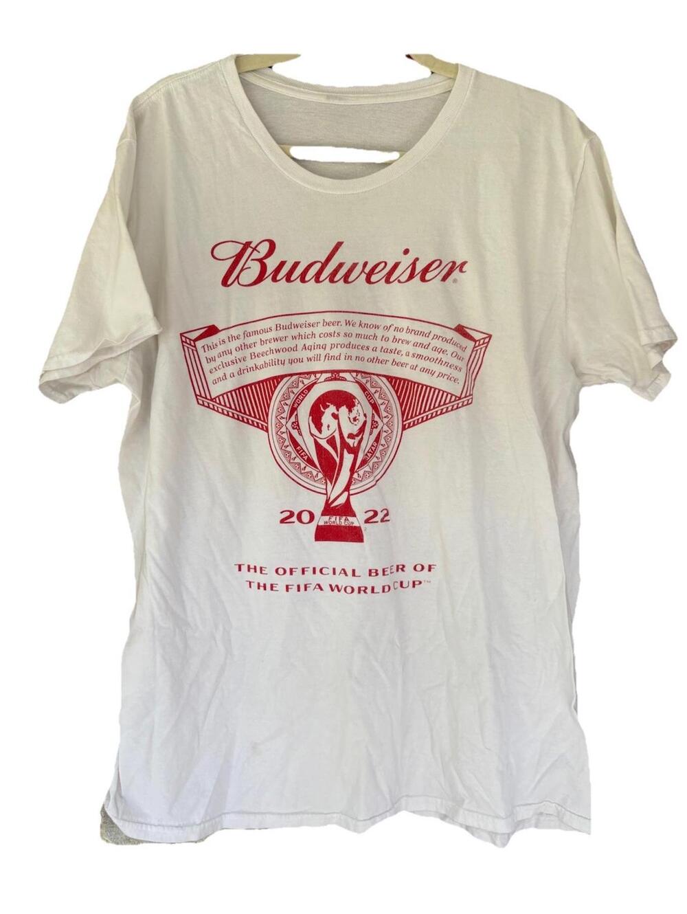 Budweiser FIFA World Cup 2022 T-Shirt Official Beer White Red Graphic Tee Size?